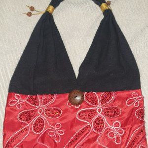 Handmade Red/Black with Sequins, and a Faux Wooden Button Purse